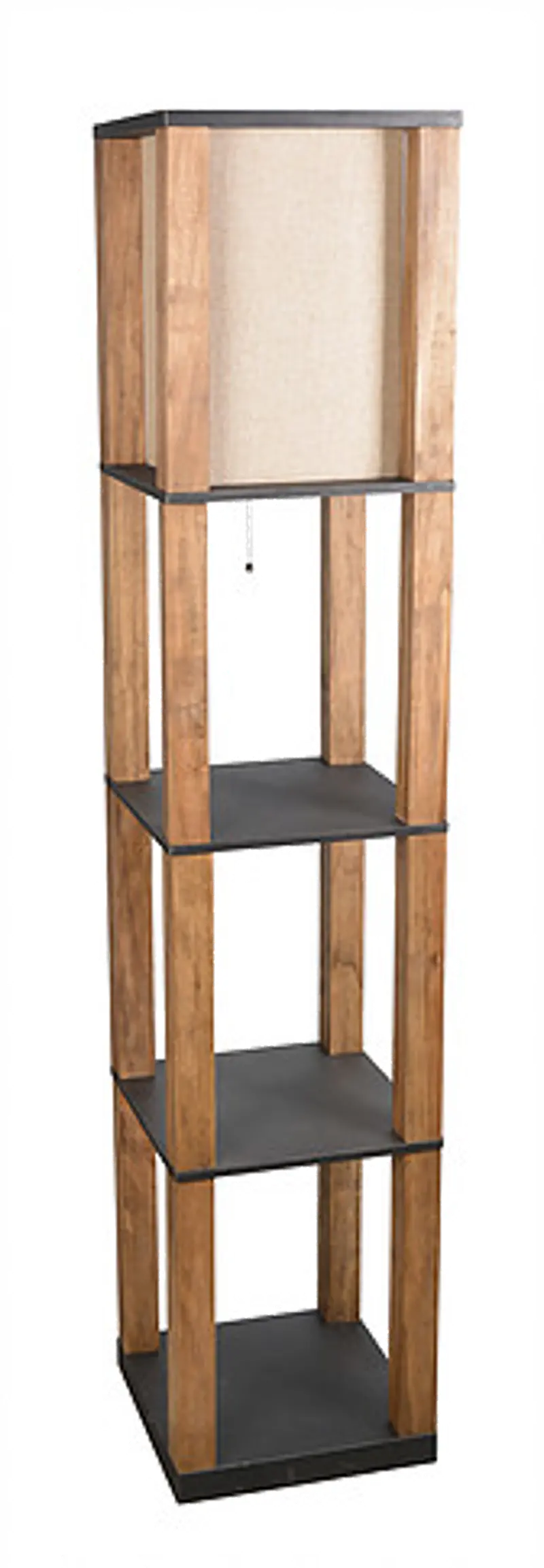 Natural Wooden Floor Lamp With Black Shelves