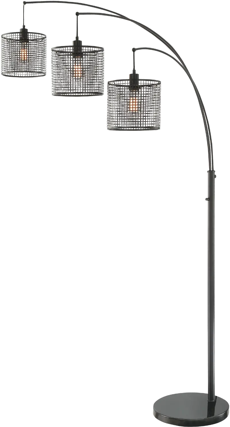 Black 3 Light Arch Floor Lamp with Mesh Metal Shades