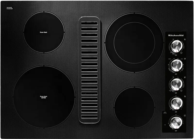 KitchenAid 30 Inch Electric Downdraft Cooktop with 4 Elements - Black