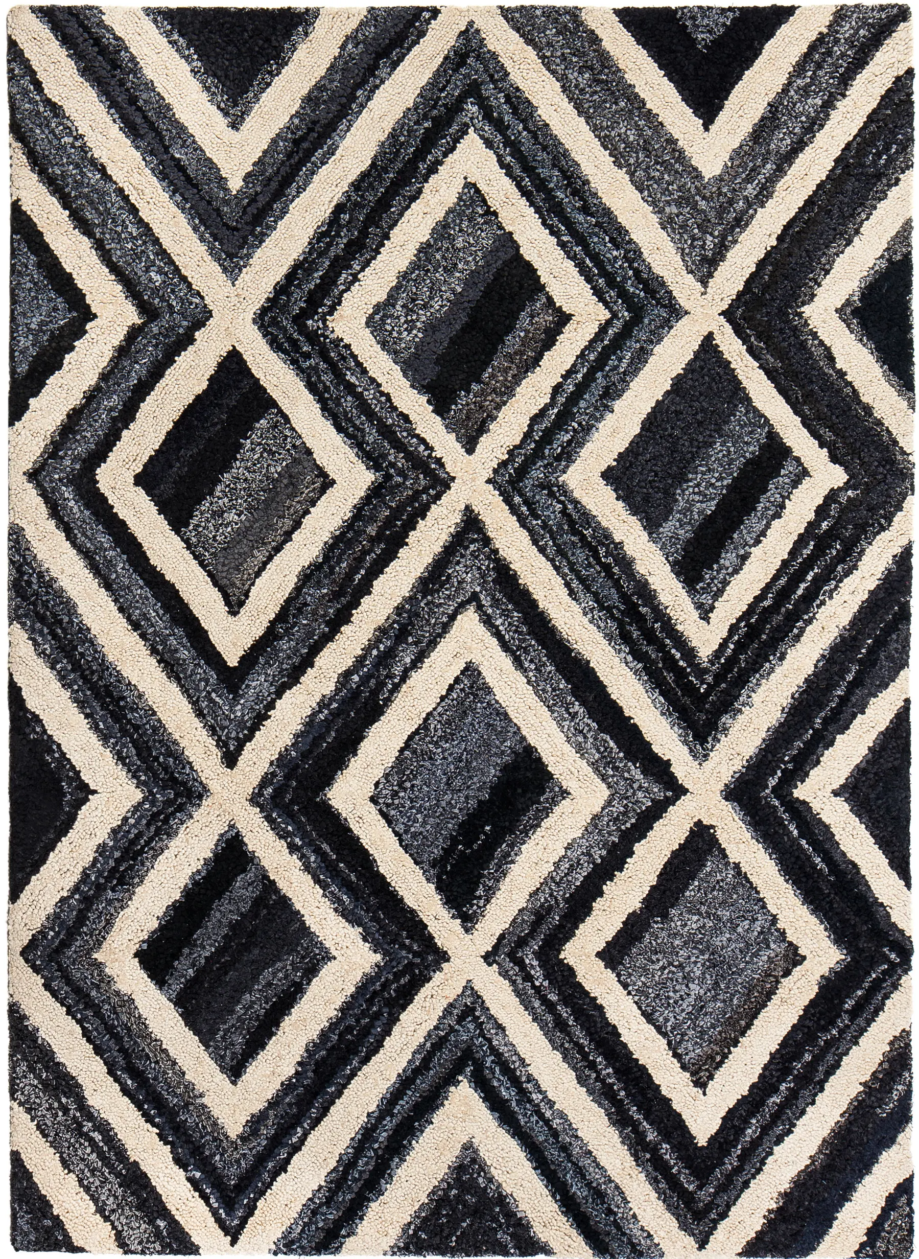 5 x 8 Medium Diamonds Black and Blue Rug - Denim-1