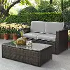KO70002BR-GY Palm Harbor 2 Piece Gray and Wicker Loveseat and Table Set
