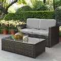 KO70002BR-GY Palm Harbor 2 Piece Gray and Wicker Loveseat and Table Set