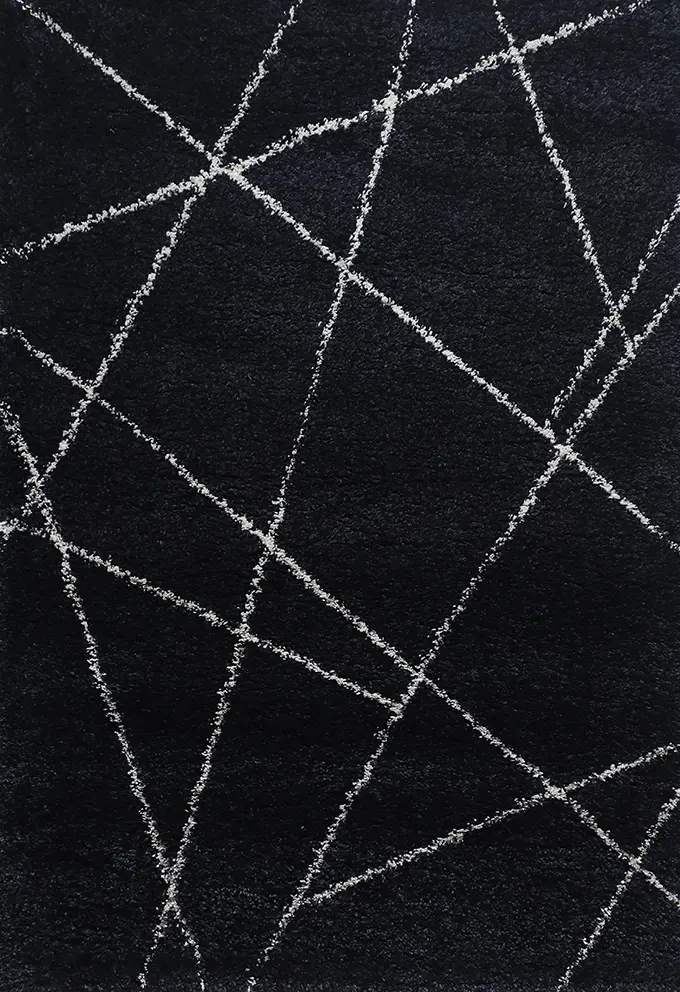 5 x 8 Medium Navy Blue & Ivory Shag Rug - Elements-1