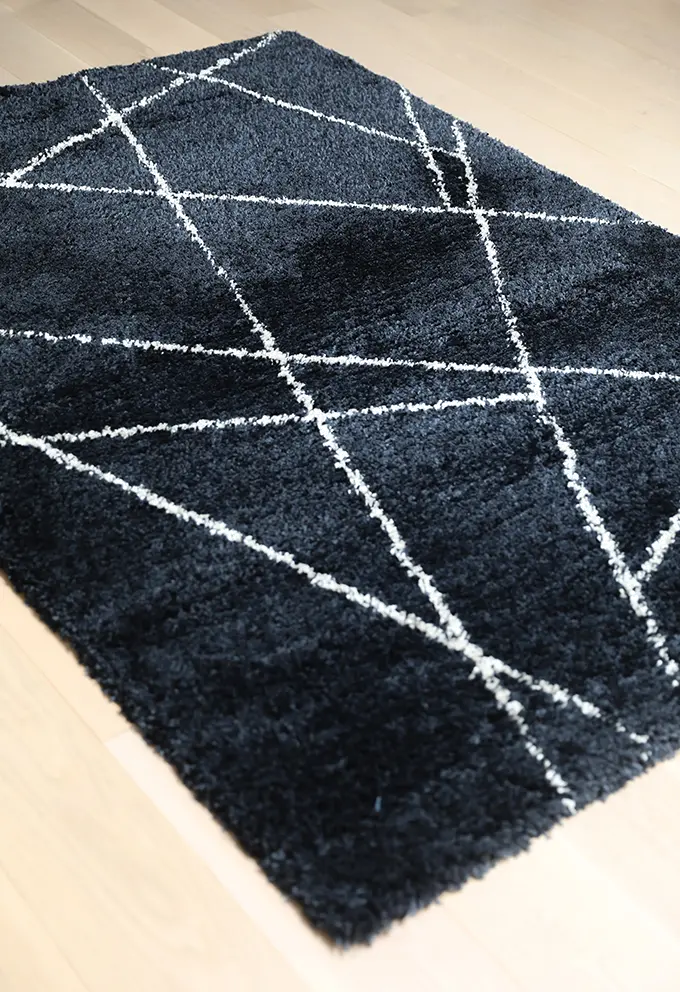 5 x 8 Medium Navy Blue & Ivory Shag Rug - Elements-2