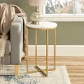 AF16ALSTMGD White Faux-Marble 16 Inch Round Side Table with Gold Base - Walker Edison