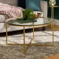 AF36ALCTGGD Glass Top 36 Inch Round Coffee Table with Gold Base - Walker Edison