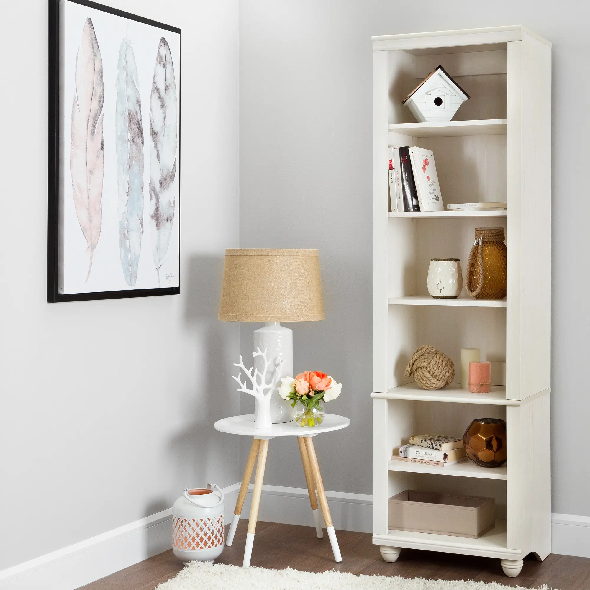 10314 White Wash Narrow 6-Shelf Bookcase - Hopedale-2