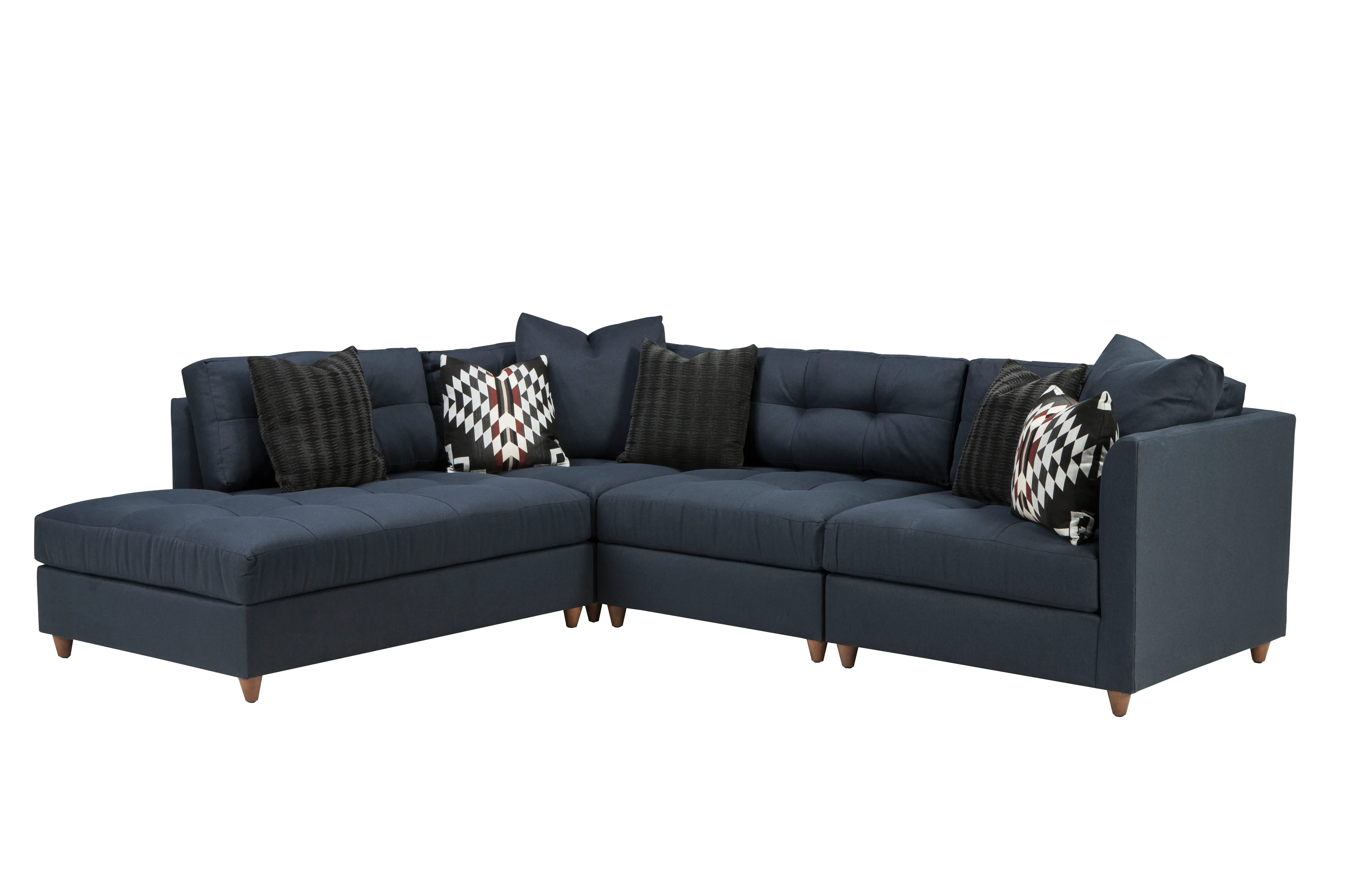 Modern Blue 4 Piece Sectional Sofa with Pendleton by Sunbrella Pillows - Domino-1