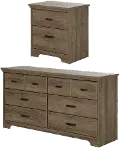 11272 Versa Weathered Oak Double Dresser & Nightstand - South Shore