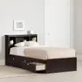3259B2 Spark Chocolate Twin Storage Bed and Bookcase Headboard Set - South Shore