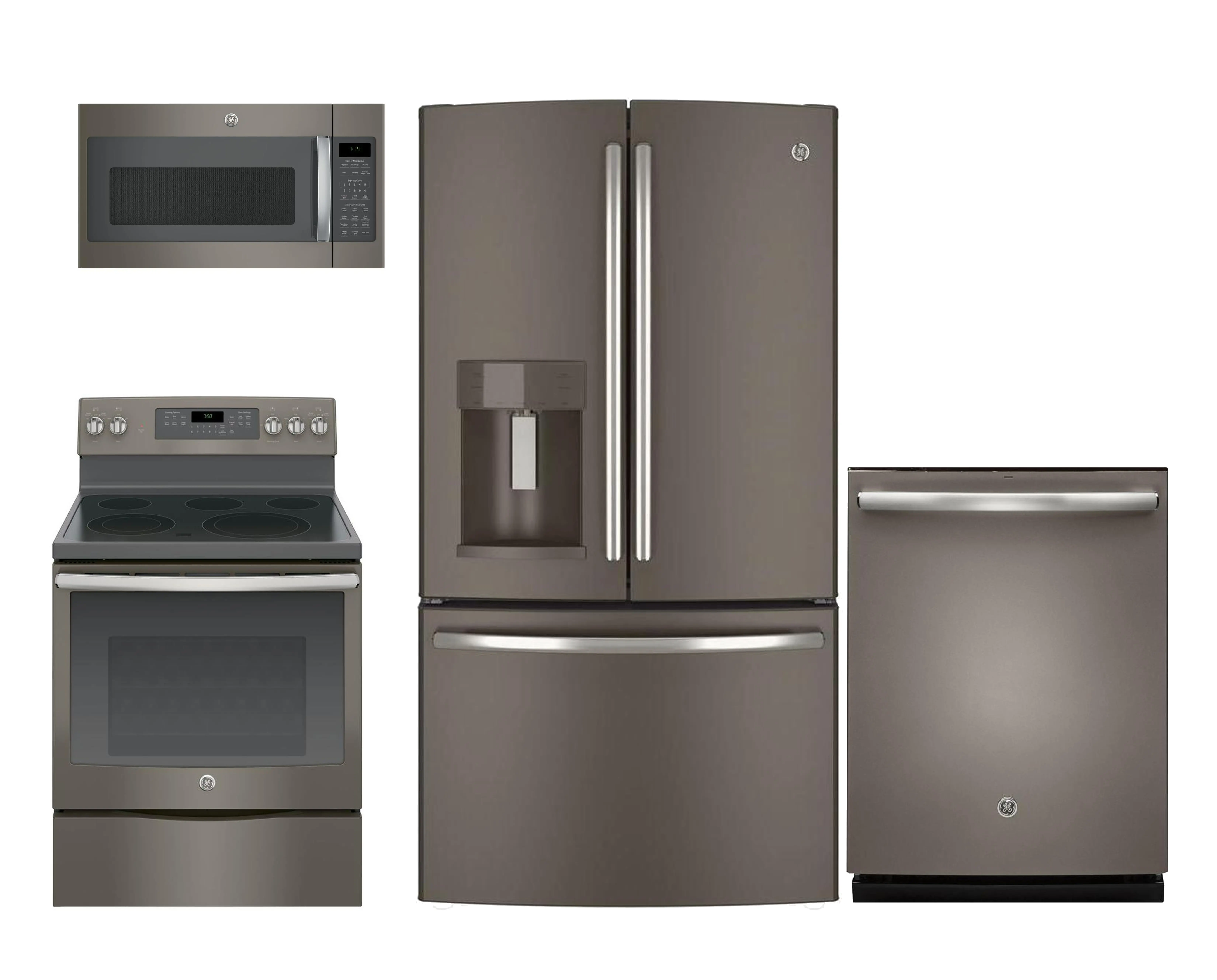 PACKAGE GE 4 Piece Electric Kitchen Appliance Package with French Door Refrigerator - Slate-1
