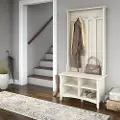 SAL001AW Salinas Antique White Hall Tree with Storage Bench - Bush Furniture