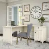 SAD160AW-03 Salinas Antique White L-Shaped Desk with Storage - Bush Furniture