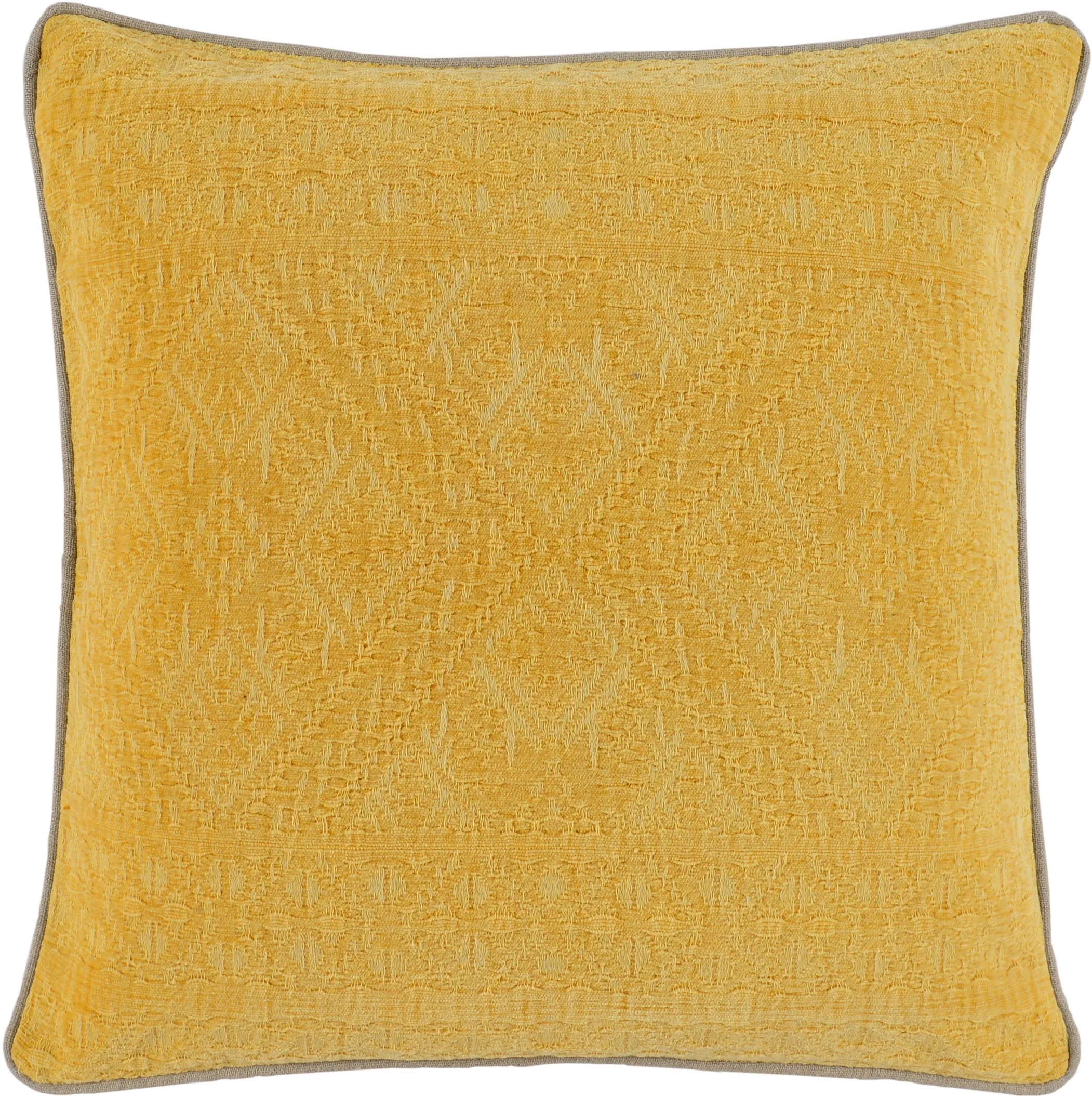 Squash Yellow Throw Pillow with Flax Linen Piping-1