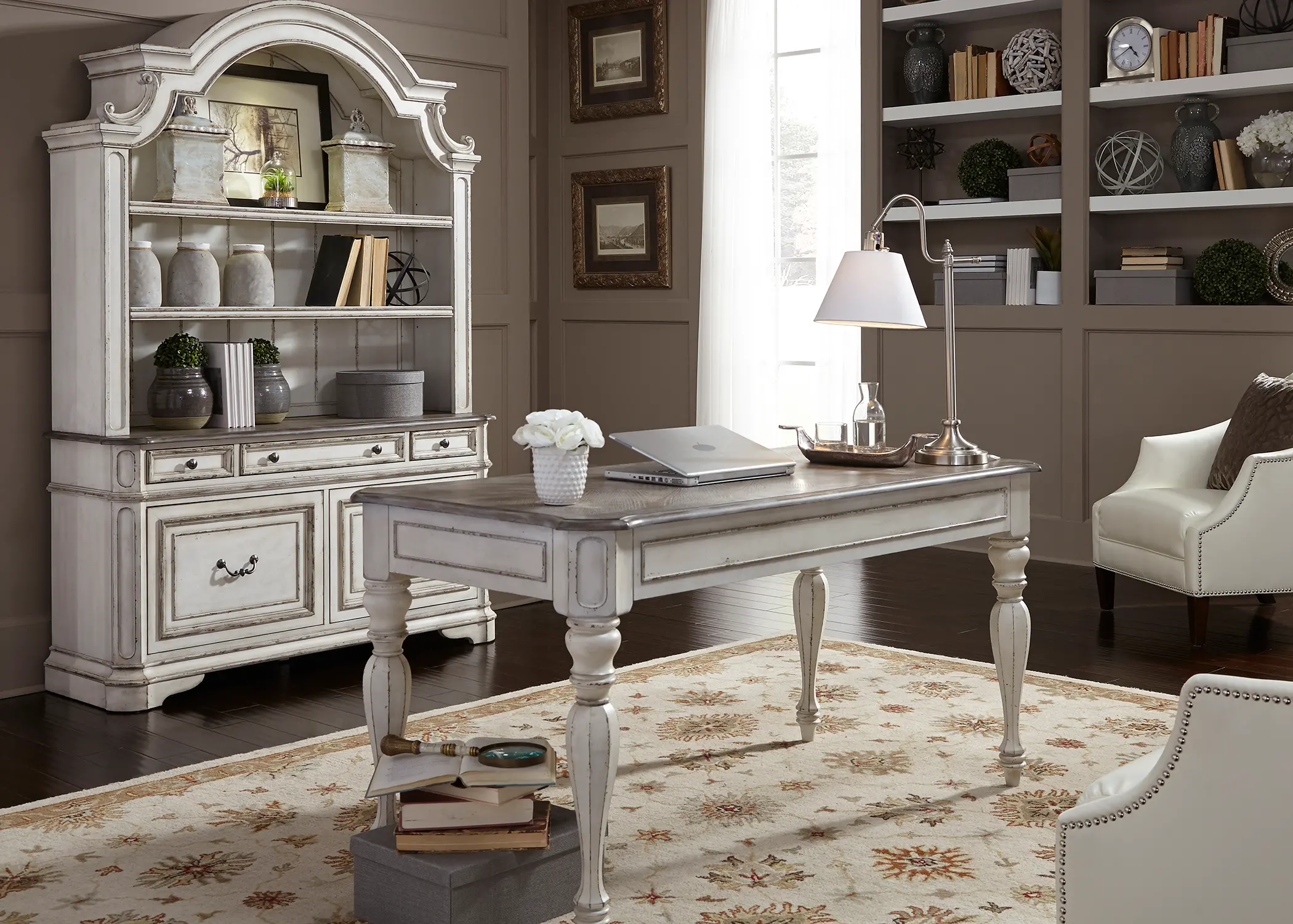 MAGNOLIA/KIT/CRDNZA Magnolia Manor Antique White Cabinet with Hutch-11
