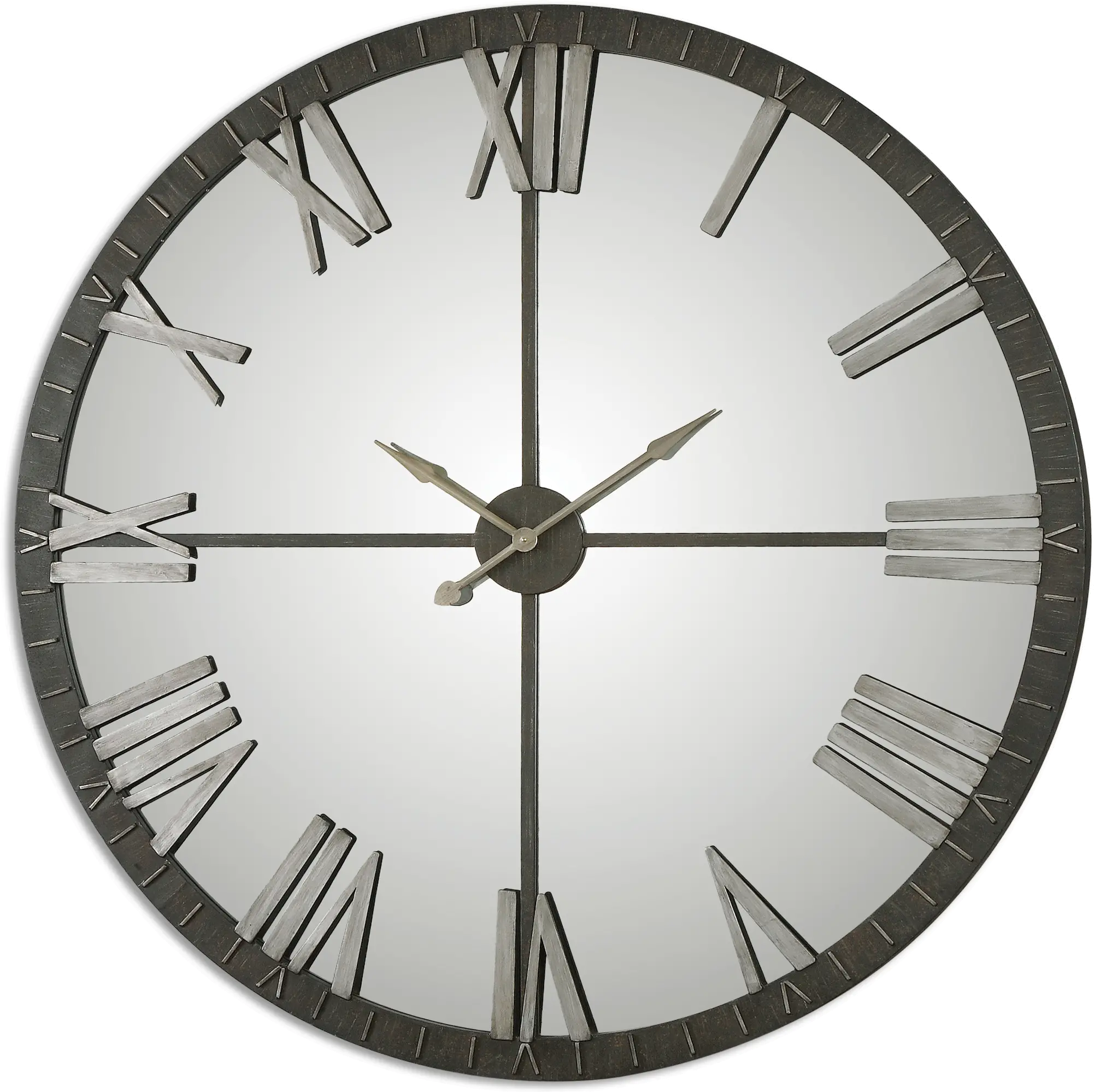 60 Inch Rustic Bronze Metal Clock with Silver Highlights and Mirrored Face-1