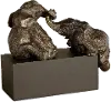 Antique Bronze Playful Pachyderms with Gray Glaze and Black Base