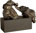 Antique Bronze Playful Pachyderms with Gray Glaze and Black Base