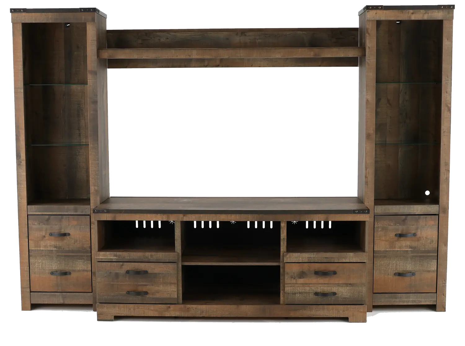 Trinell Natural Brown 4 Piece Rustic Oak Entertainment Center-1