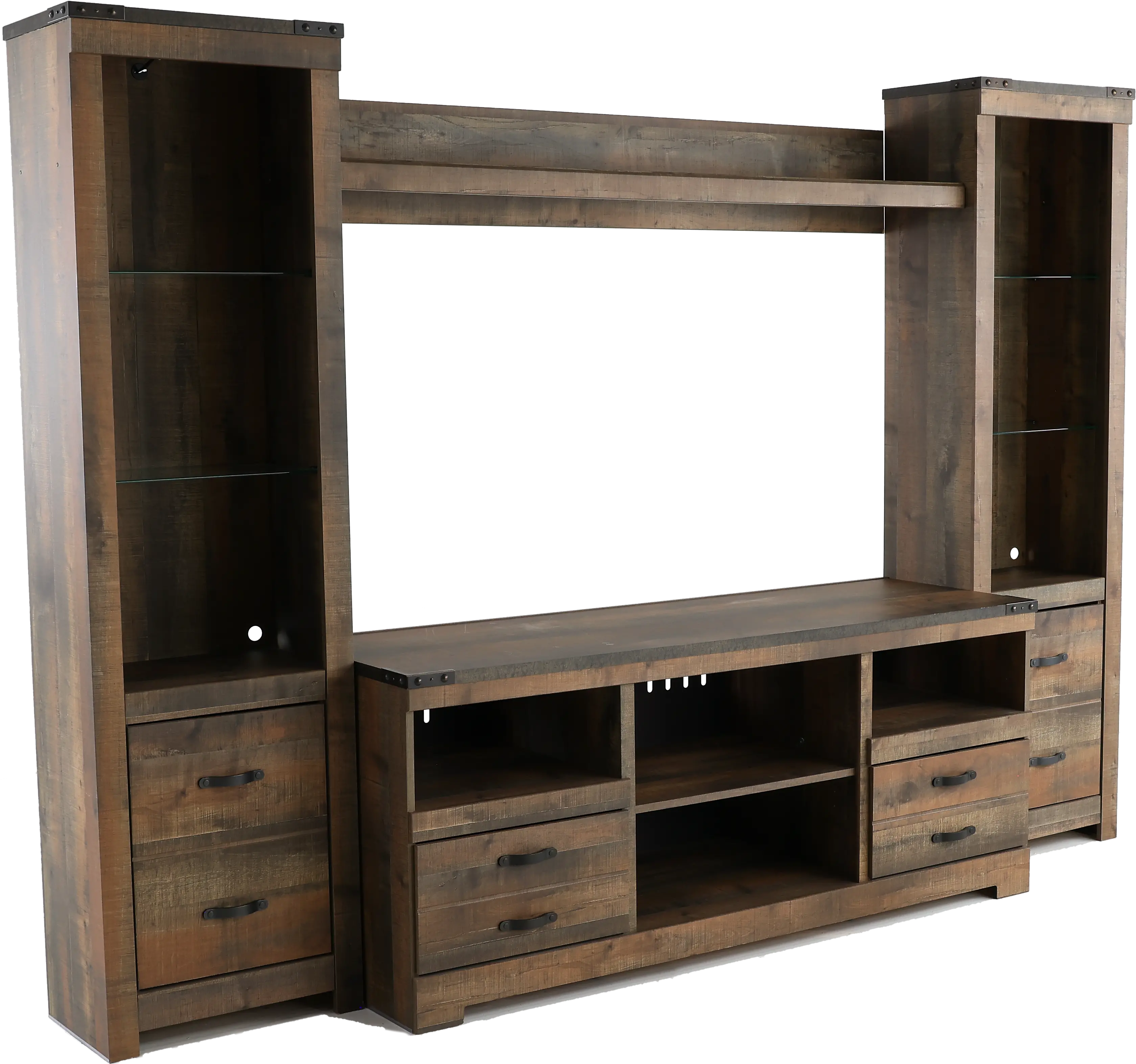 Trinell Natural Brown 4 Piece Rustic Oak Entertainment Center-4