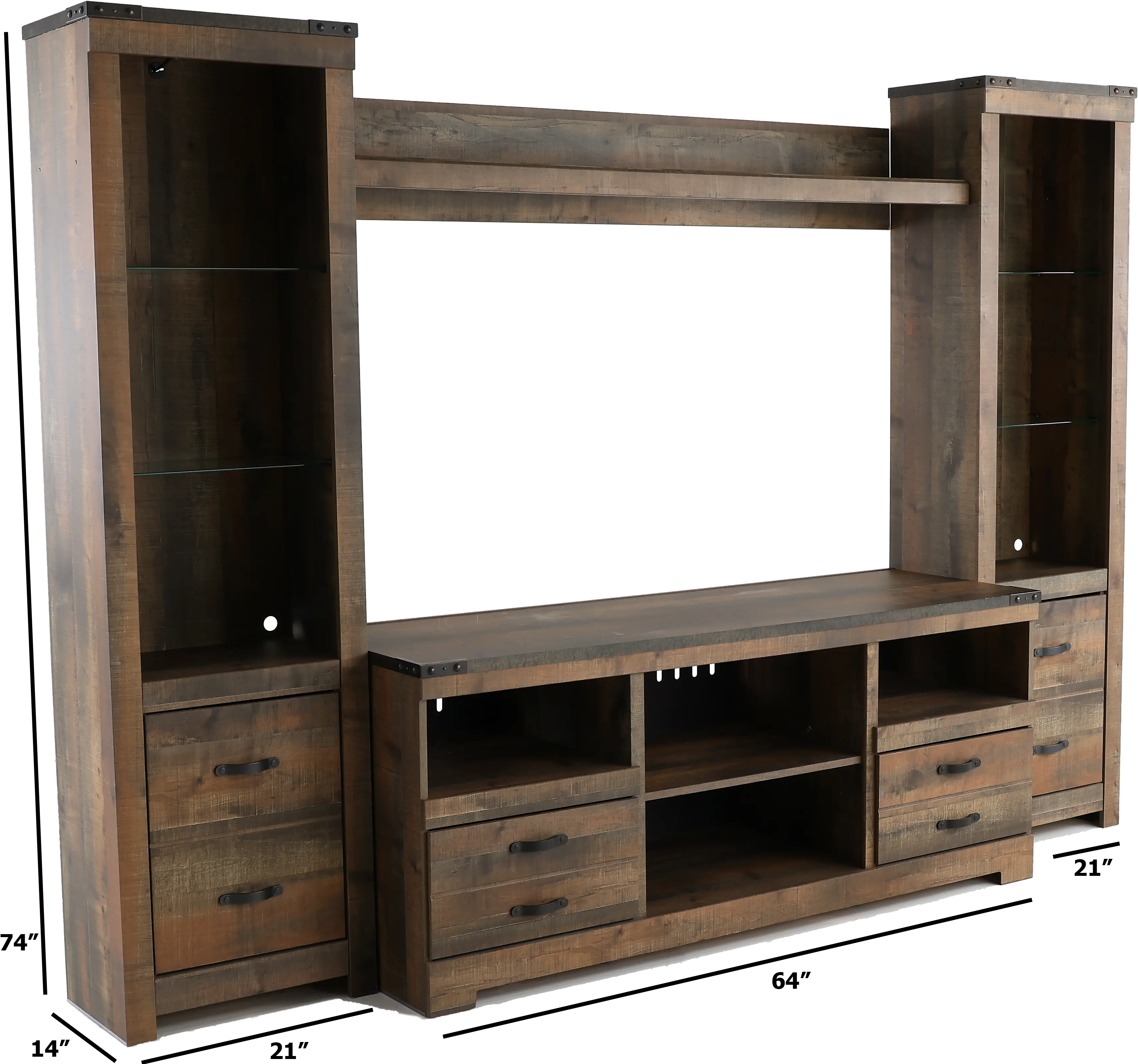 Trinell Natural Brown 4 Piece Rustic Oak Entertainment Center-3