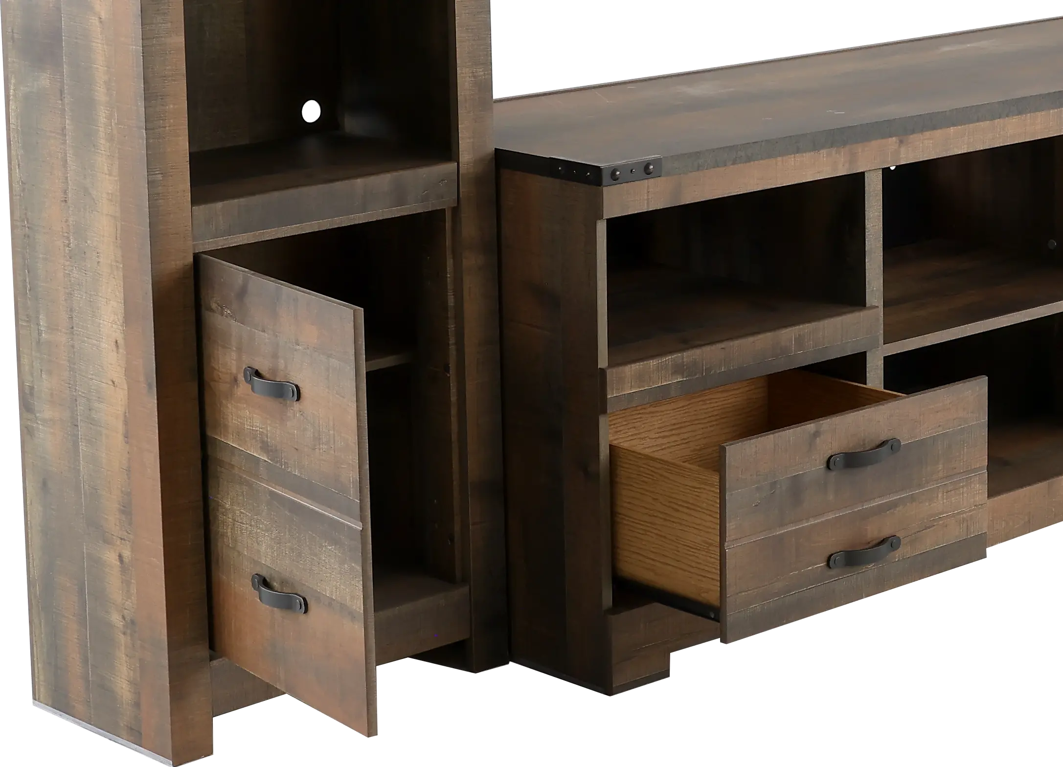 Trinell Natural Brown 4 Piece Rustic Oak Entertainment Center-6