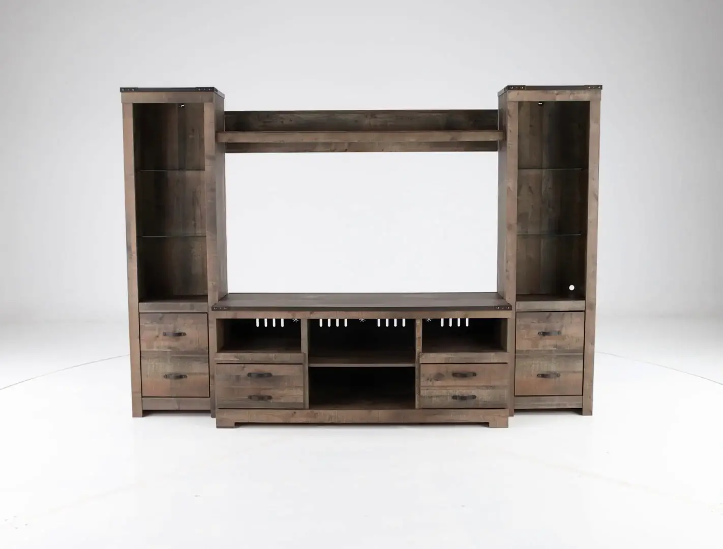 Trinell Natural Brown 4 Piece Rustic Oak Entertainment Center-8