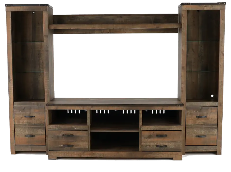 Trinell Rustic Gray 4 Piece Rustic Oak Entertainment Center