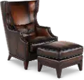 Hillsboro Brown Leather Accent Chair and Ottoman