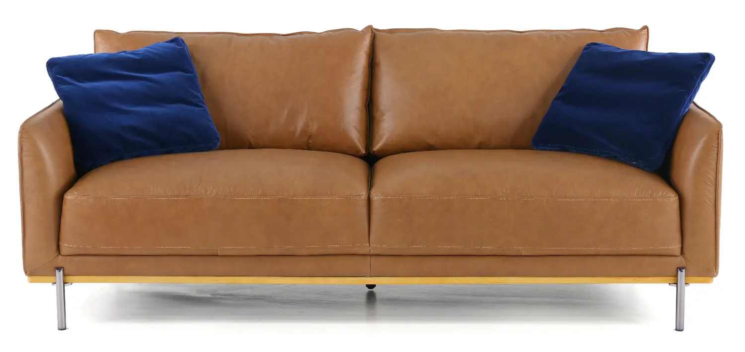 Marseille Mid Century Modern Camel Brown Leather Sofa-1