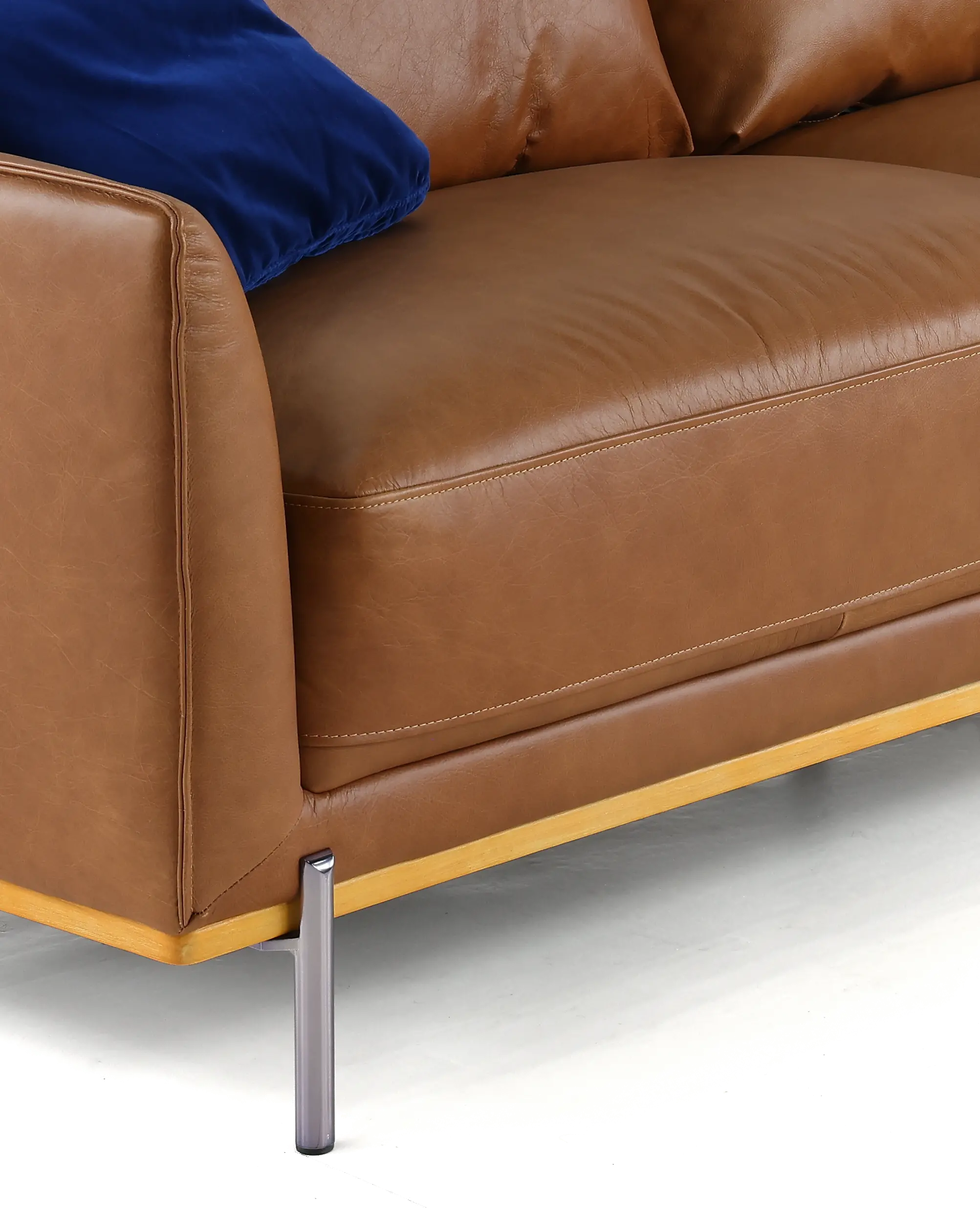 Marseille Mid Century Modern Camel Brown Leather Sofa-2