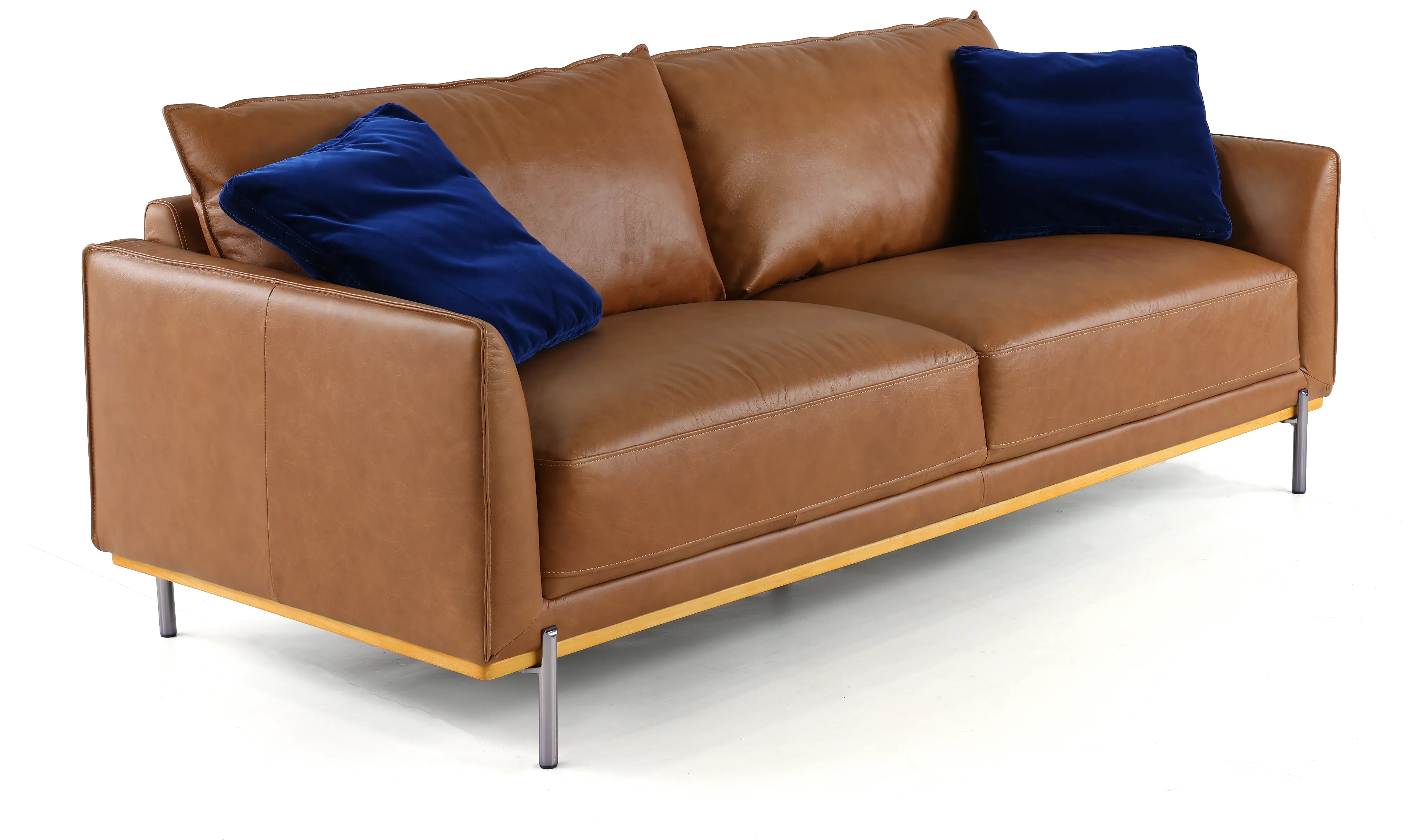Marseille Mid Century Modern Camel Brown Leather Sofa-5