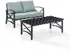 KO60010BZ-MI Kaplan 3 Piece Black and Blue Patio Loveseat and Table Set