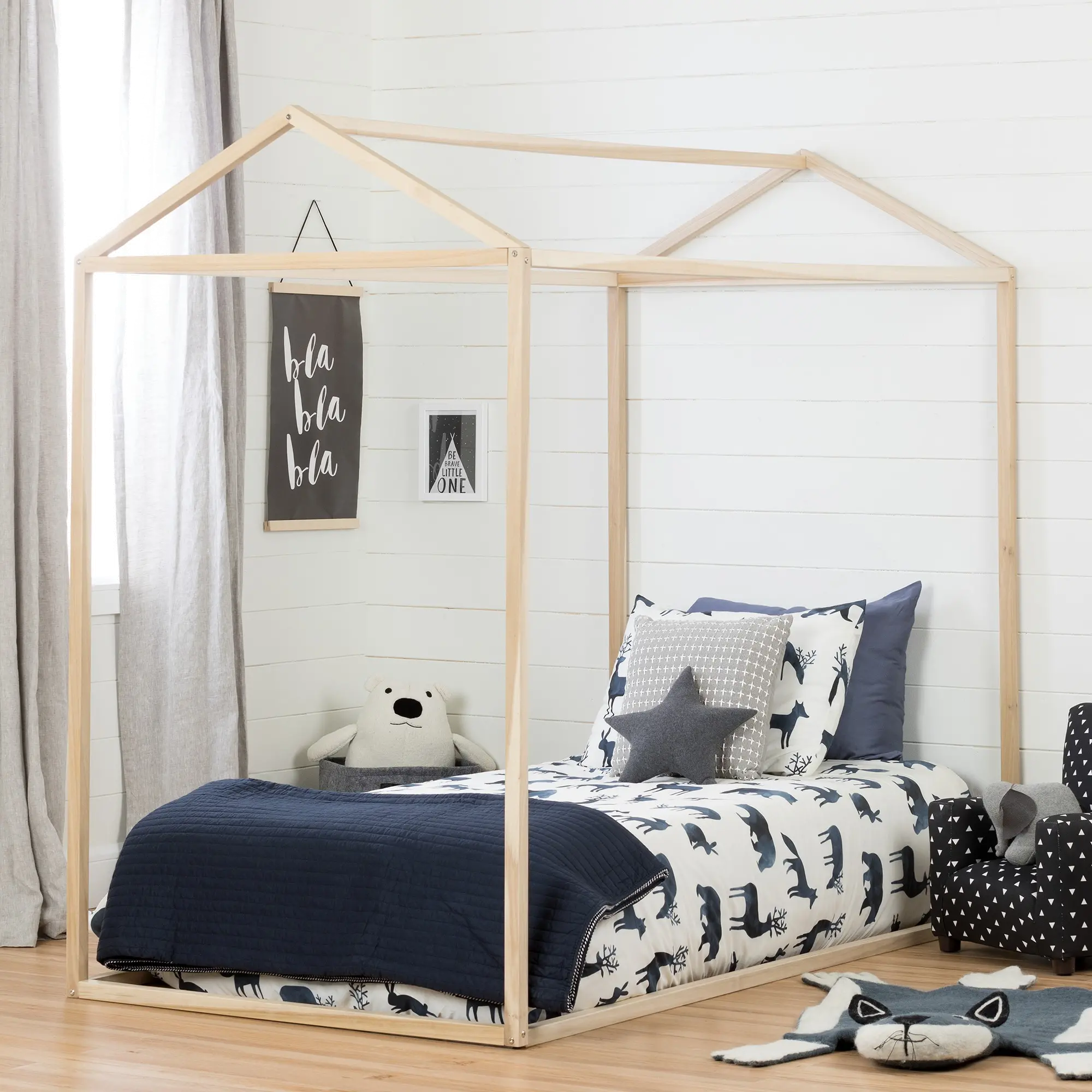 11627 Sweedi Modern Natural Pine Twin House Bed - South Shore-2