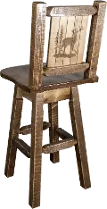Rustic Swivel Bar Stool with Laser Engraved Elk - Homestead