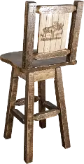 Rustic Swivel Bar Stool with Laser Engraved Moose - Homestead