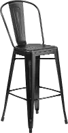 High Back 30  Distressed Black Metal Indoor-Outdoor Bar Stool