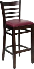 Brown and Burgundy Upholstered Commercial Bar Stool - Ladderback
