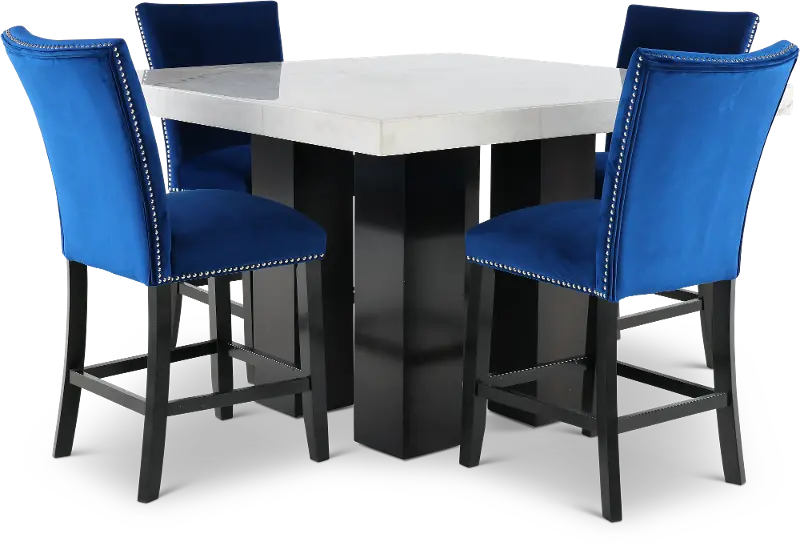 Camila Marble and Blue 5 Piece Counter Height Dining Set