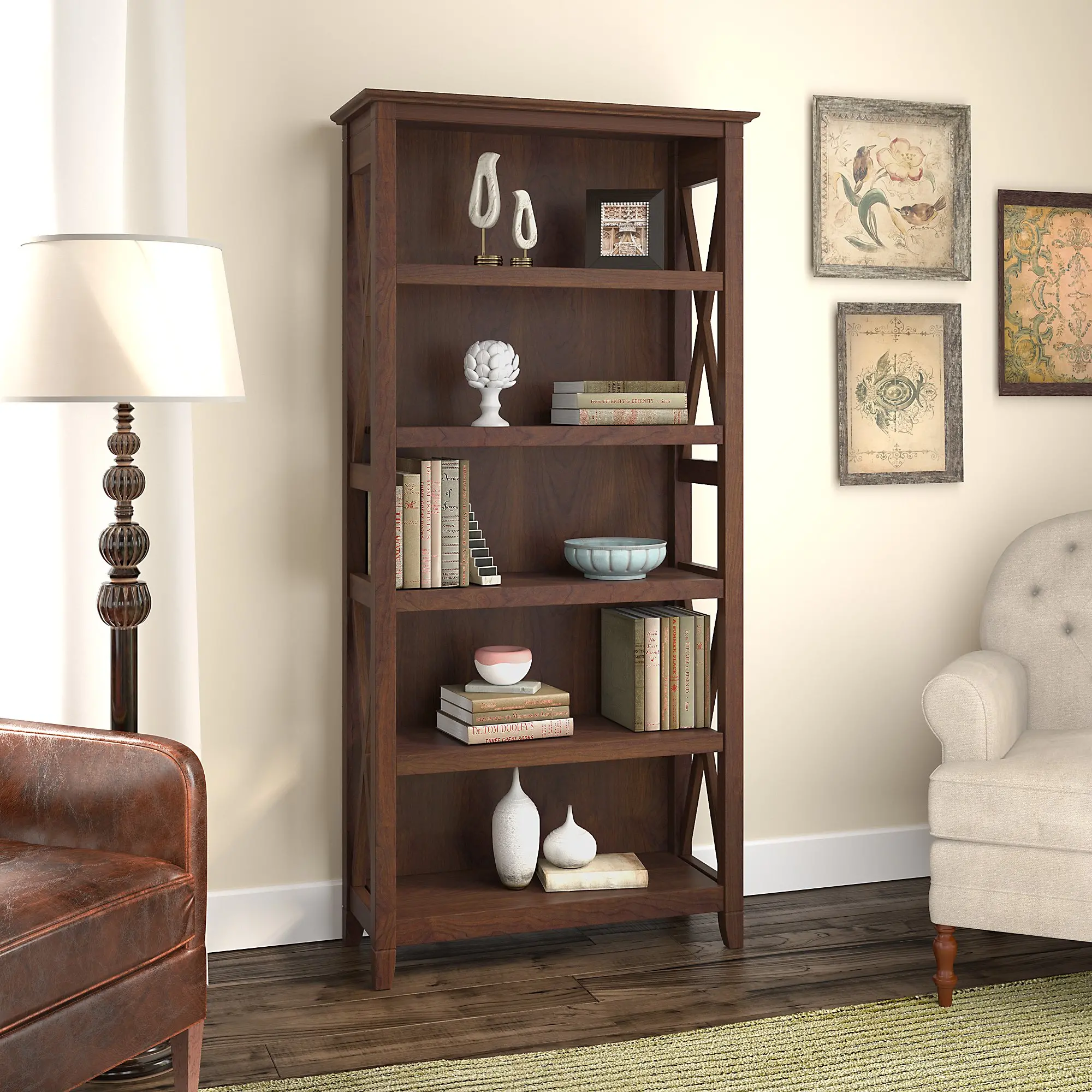 KWB132BC-03 5 Shelf Cherry Brown Bookshelf-2