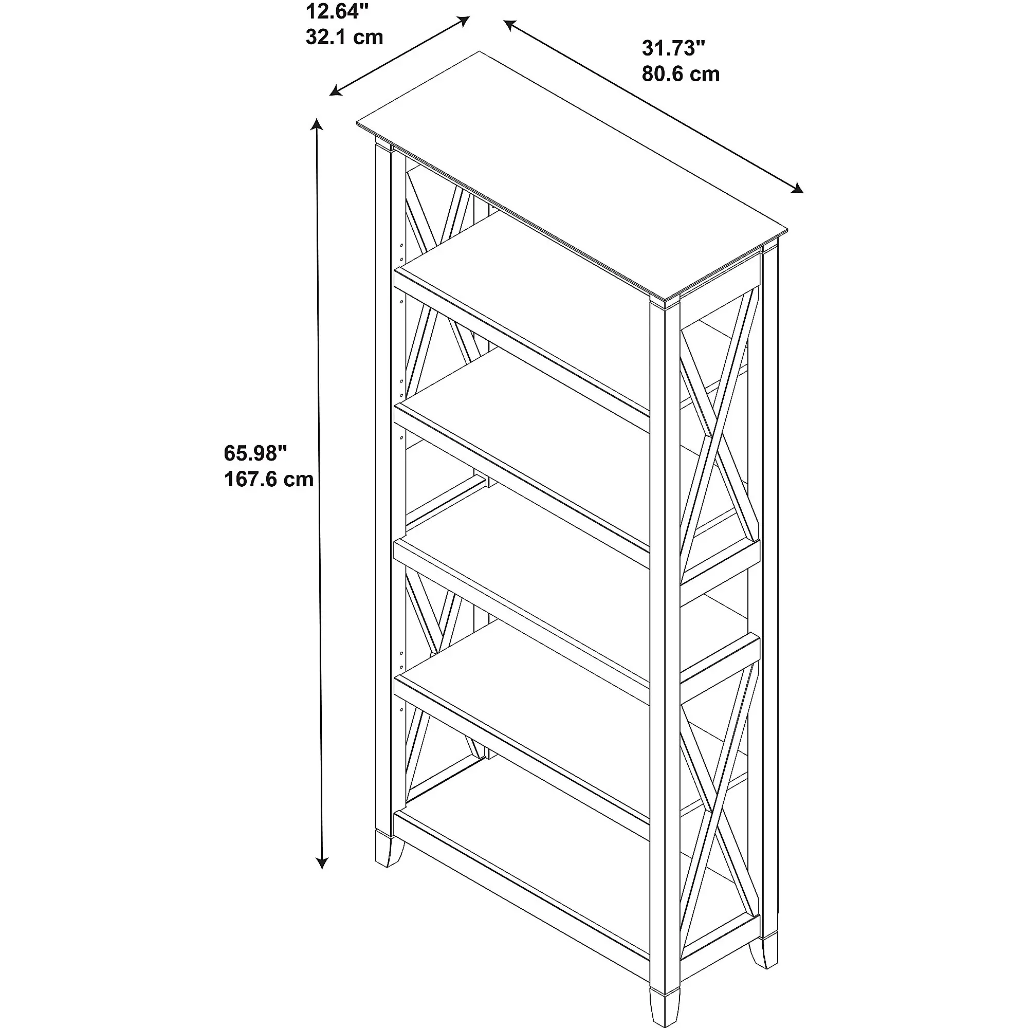 KWB132BC-03 5 Shelf Cherry Brown Bookshelf-3