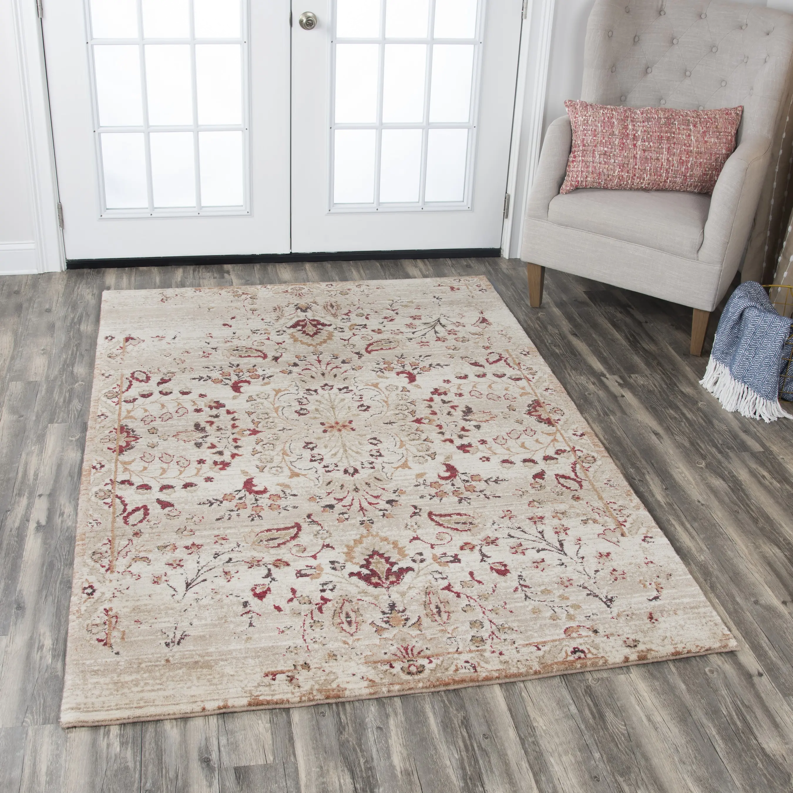 Gossamer 8 x 10 Large Ivory, Gold and Red Area Rug-2