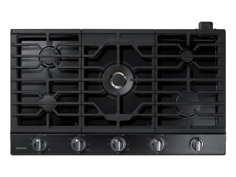 Samsung 36 Inch Smart Gas Cooktop with 22K BTU Dual Power Burner - Black Stainless Steel