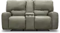Madrid Gray Leather-Match Power Reclining Loveseat with Console