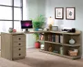 Perspectives Weathered Brown L-Shaped Desk with Filing Cabinet