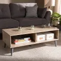 147-8253-RCW Mid Century Modern Oak and Light Grey Wood Coffee Table - Pierre