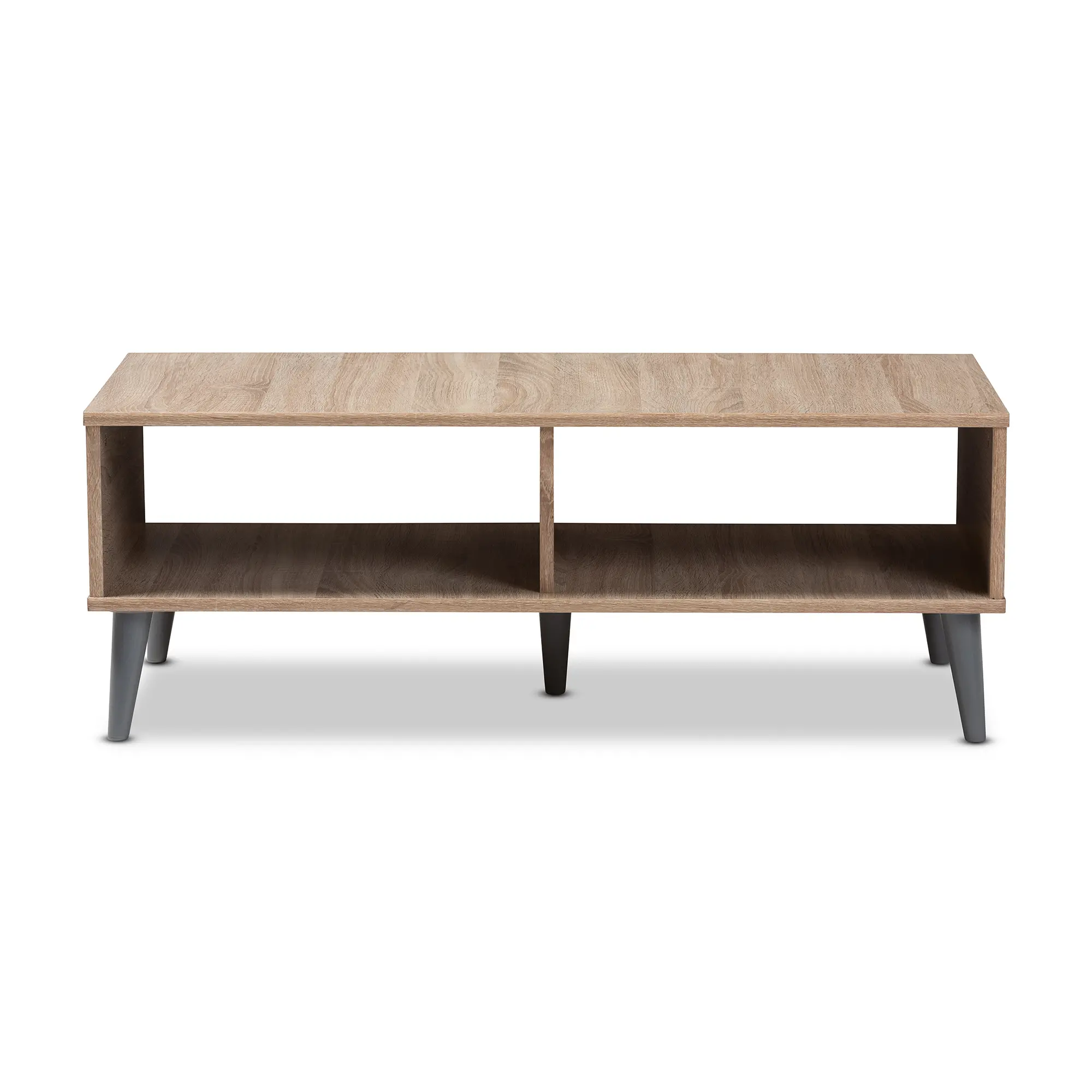147-8253-RCW Mid Century Modern Oak and Light Grey Wood Coffee Table-2
