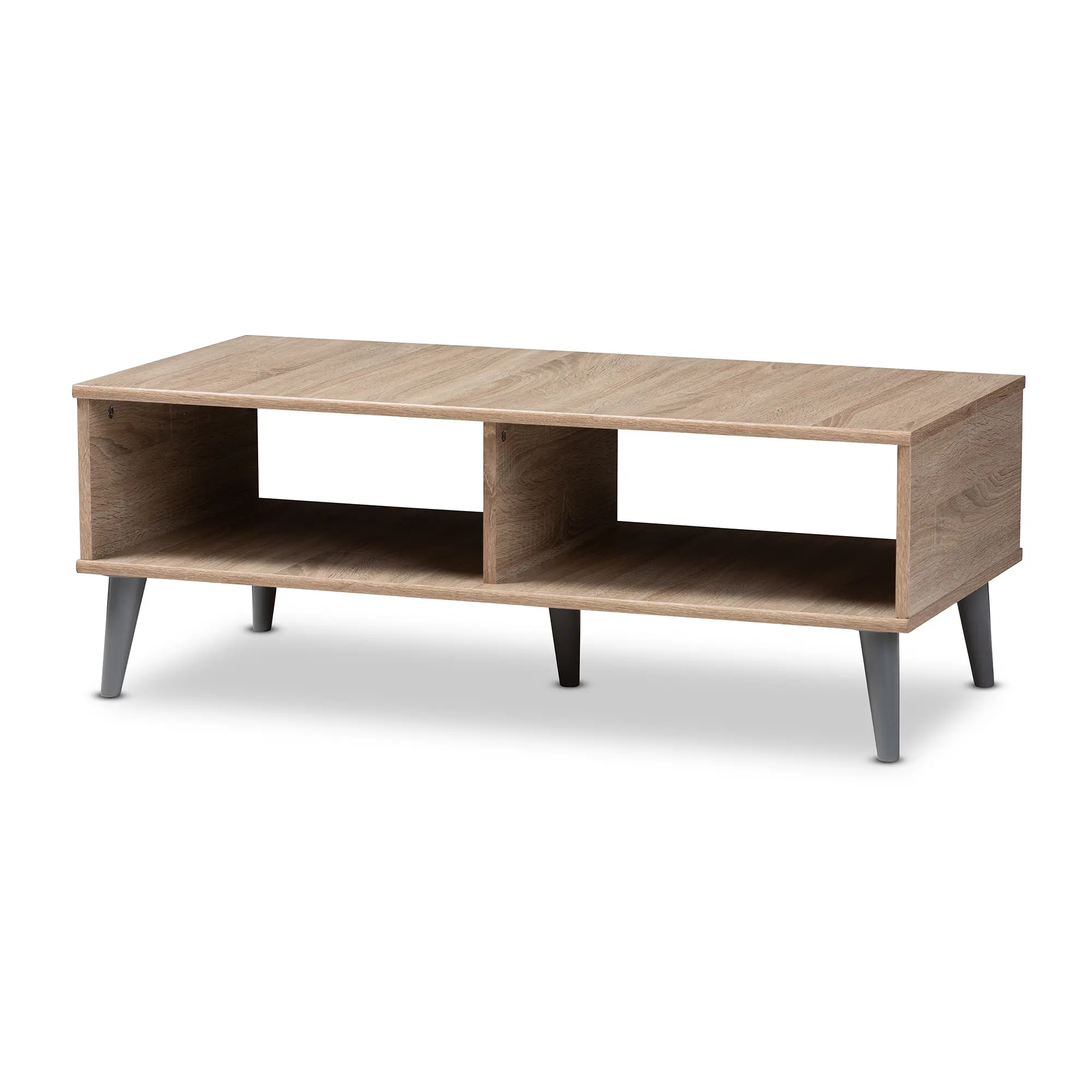 147-8253-RCW Mid Century Modern Oak and Light Grey Wood Coffee Table-3