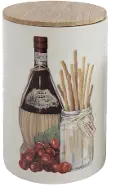 DA9350/WINE/BREDSTCK Multi-Color Stoneware Wine and Bread Canister With Bamboo Lid