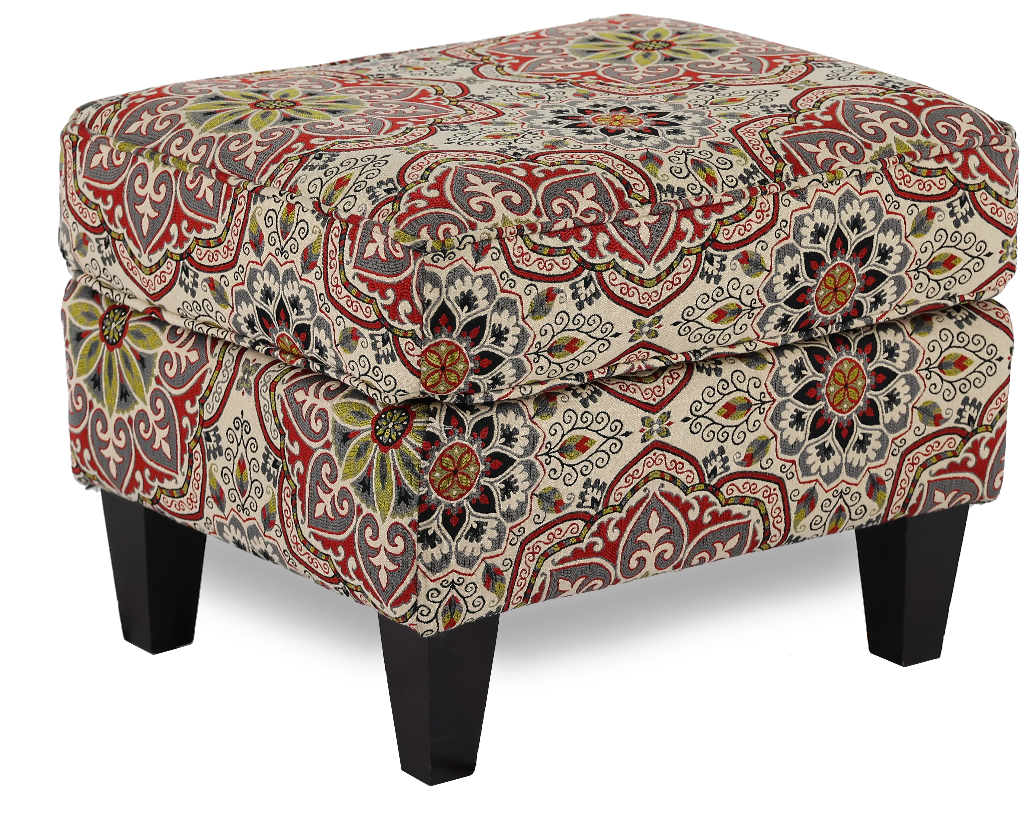 Loren Red and Green Poppy Ottoman-1
